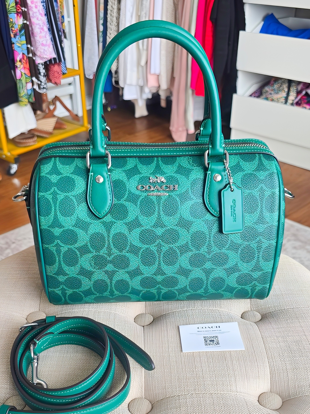 Coach Rowan Green Signature  Satchel - Teal/Green